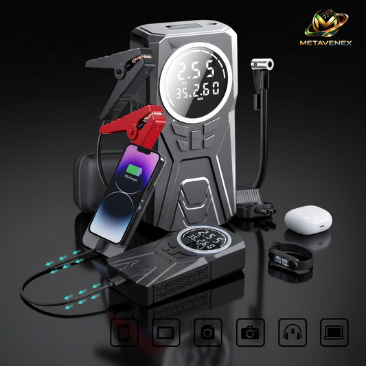 Realistic Power Bank in front of Car Jump Starter